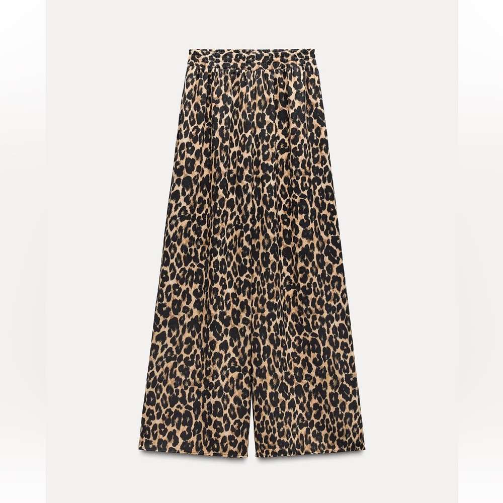 NEW Zara Leopard Print Flowy Palazzo Wide Leg Pants
